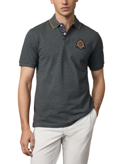 Hackett London Heritage Short Sleeve Crest Logo Polo, Dark Grey Marl, Dark Grey Marl