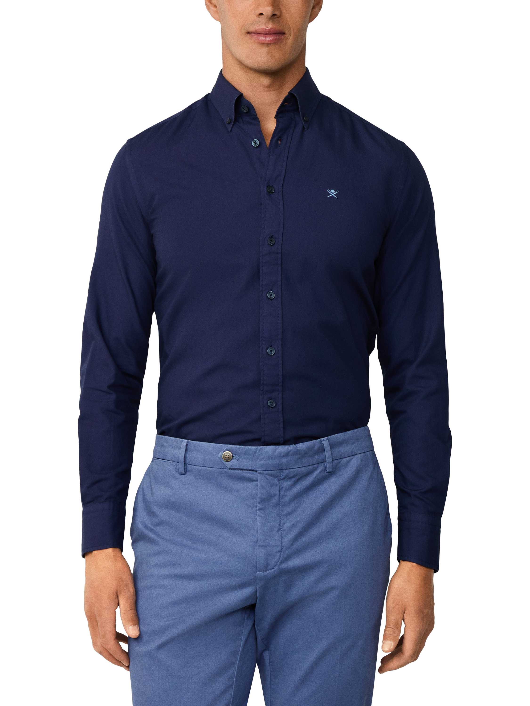 Product image 1 of 7, which shows Hackett London Cotton Tailored Fit Brompton Button-Down Collar Shirt, Navy, L
