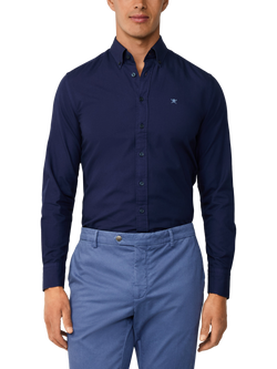 Hackett London Cotton Tailored Fit Brompton Button-Down Collar Shirt, Navy