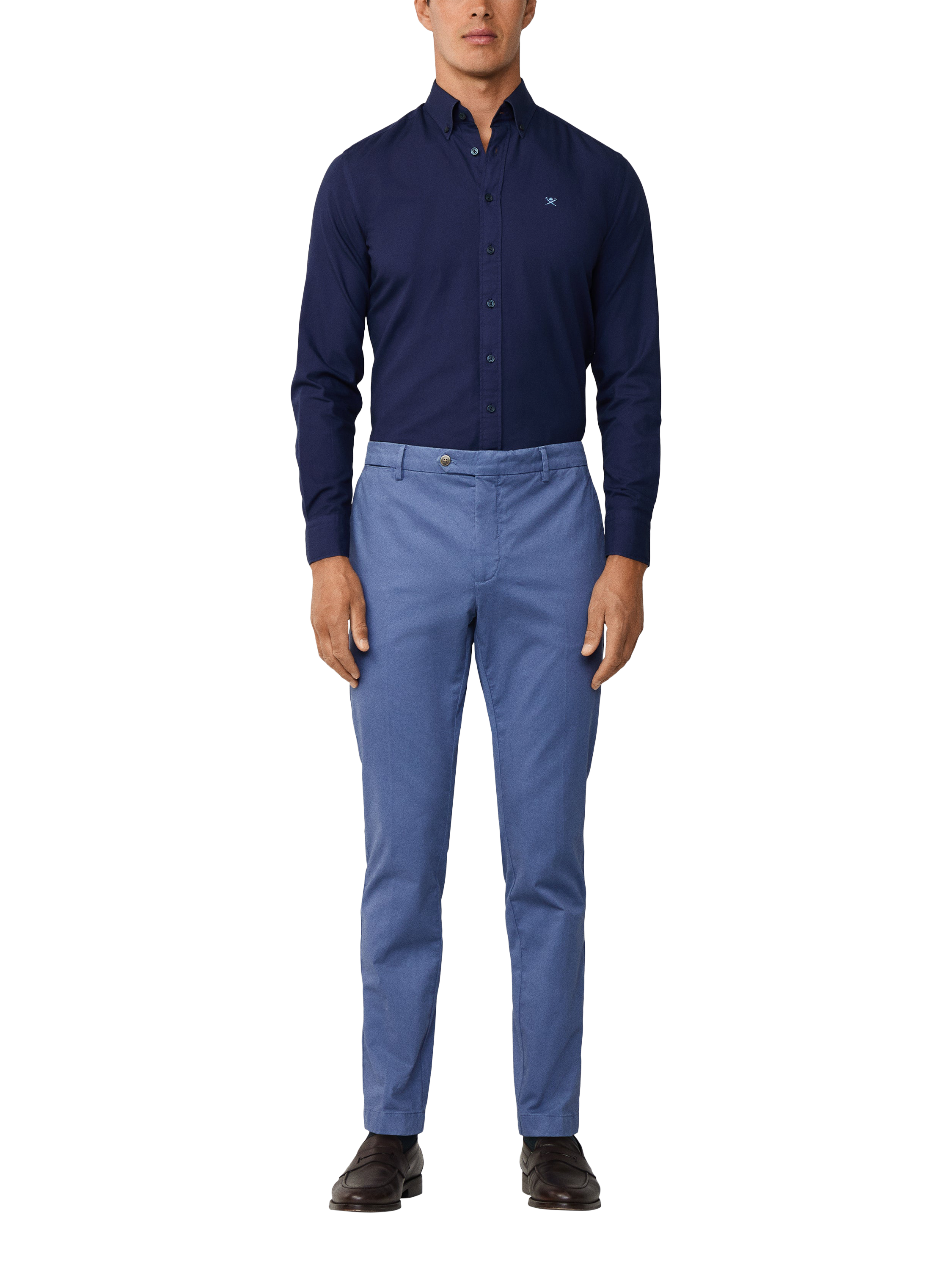 Product image 2 of 7, which shows Hackett London Cotton Tailored Fit Brompton Button-Down Collar Shirt, Navy, L