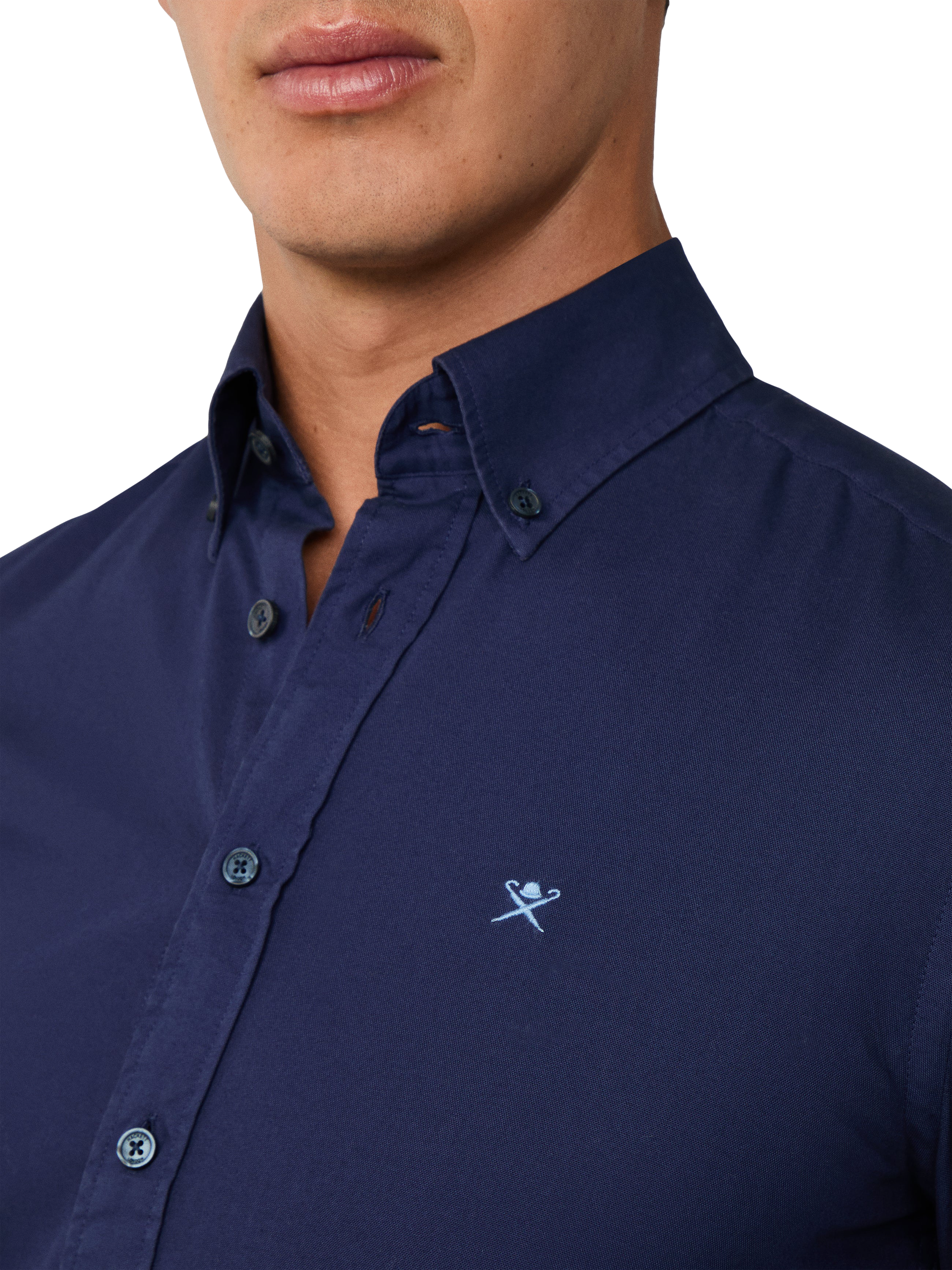 Product image 4 of 7, which shows Hackett London Cotton Tailored Fit Brompton Button-Down Collar Shirt, Navy, L