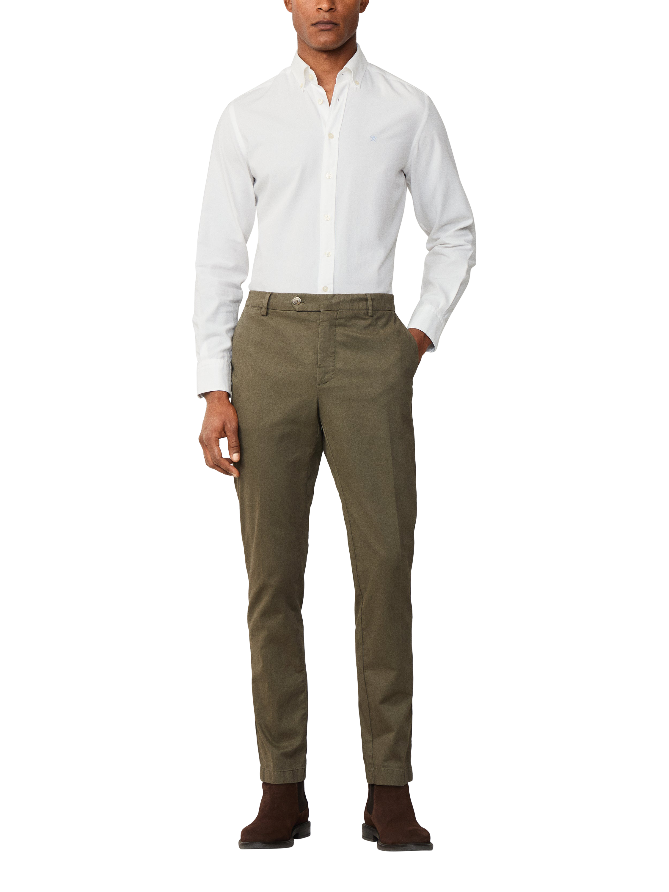 Product image 2 of 7, which shows Hackett London Cotton Tailored Fit Brompton Button-Down Collar Shirt, White, XS