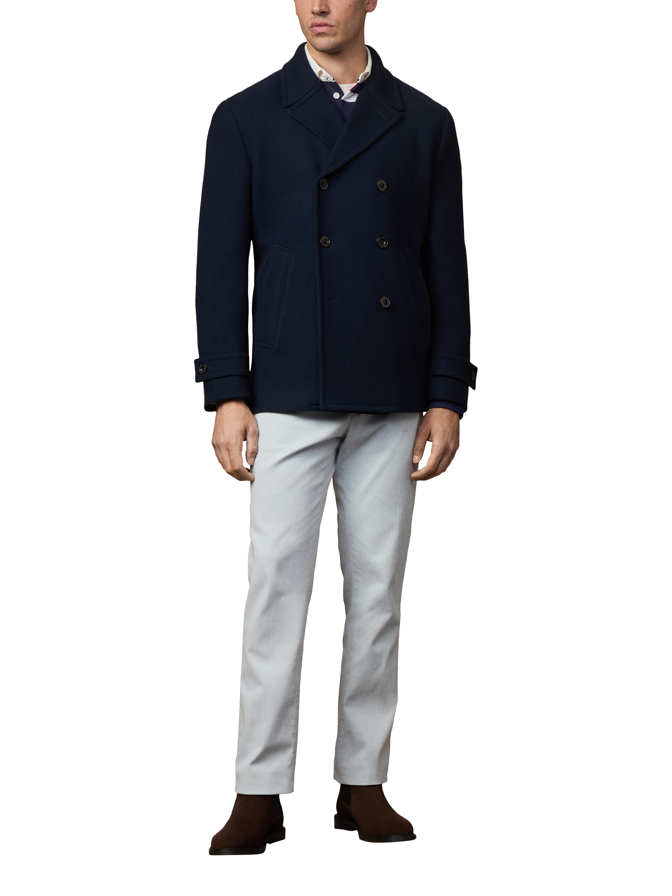 Product image 2 of 5, which shows Hackett London Heritage Greenwich Wool Blend Peacoat, Midnight Blue, XXL