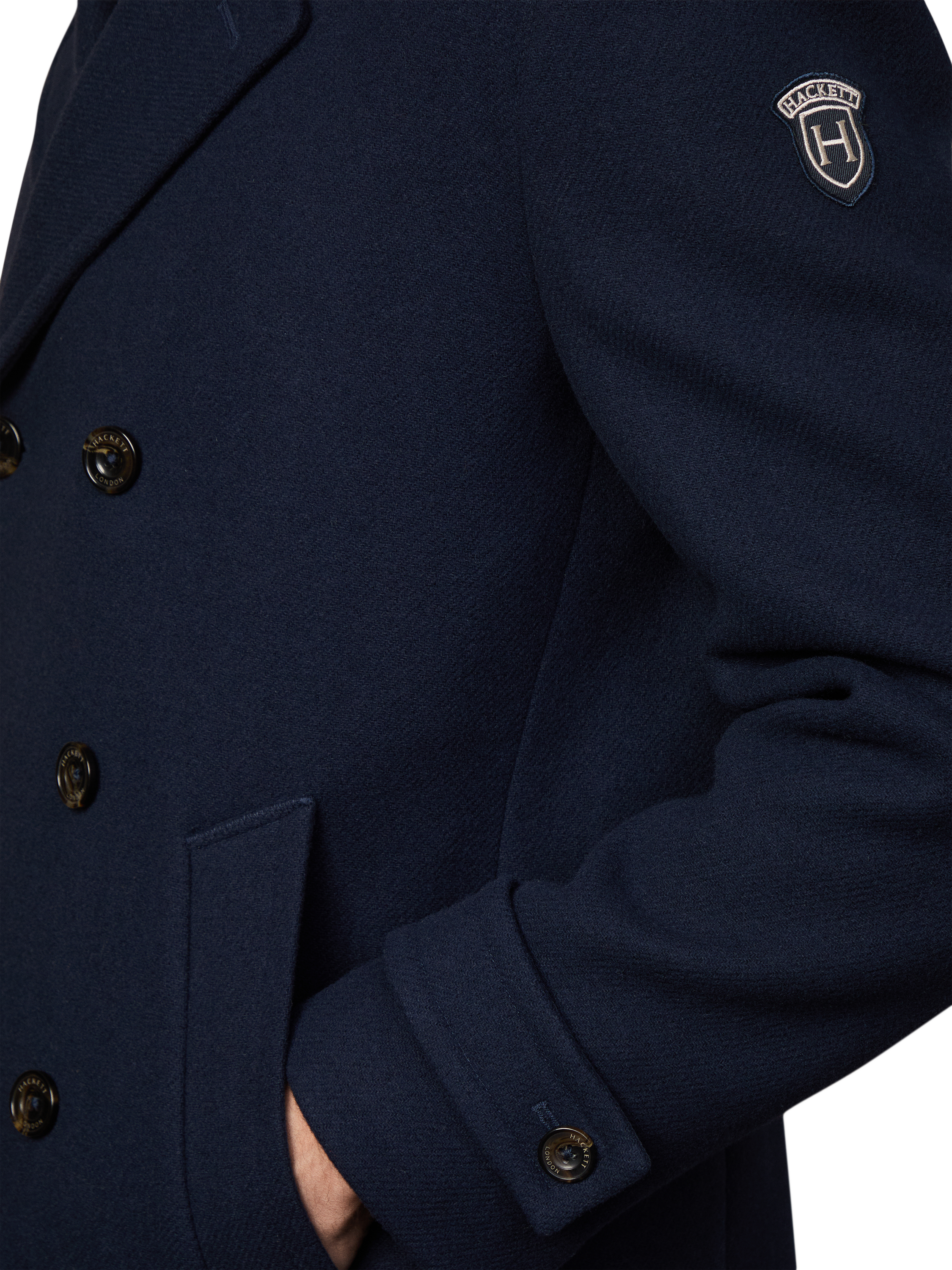 Product image 4 of 5, which shows Hackett London Heritage Greenwich Wool Blend Peacoat, Midnight Blue, XXL