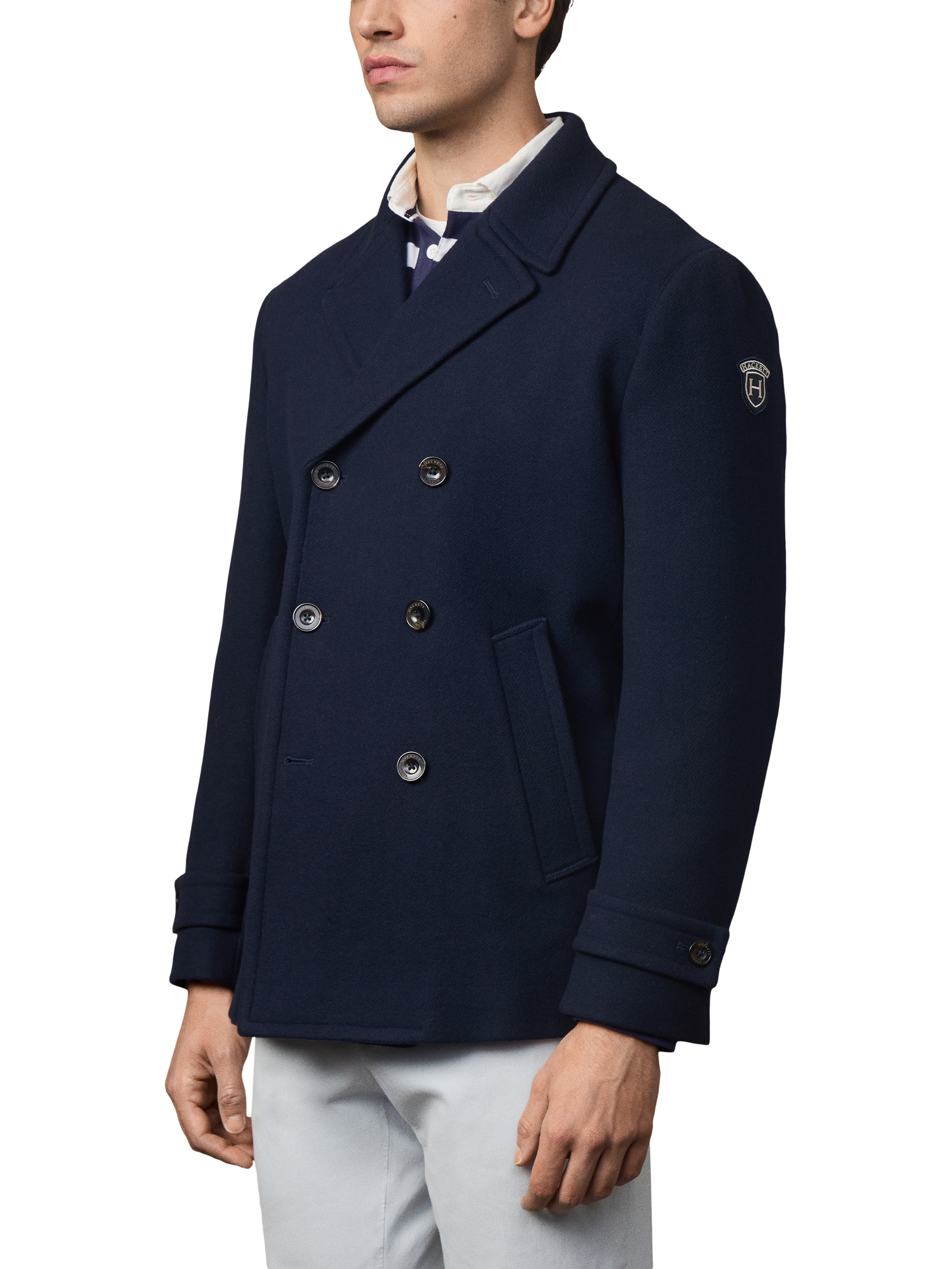 Product image 5 of 5, which shows Hackett London Heritage Greenwich Wool Blend Peacoat, Midnight Blue, XXL