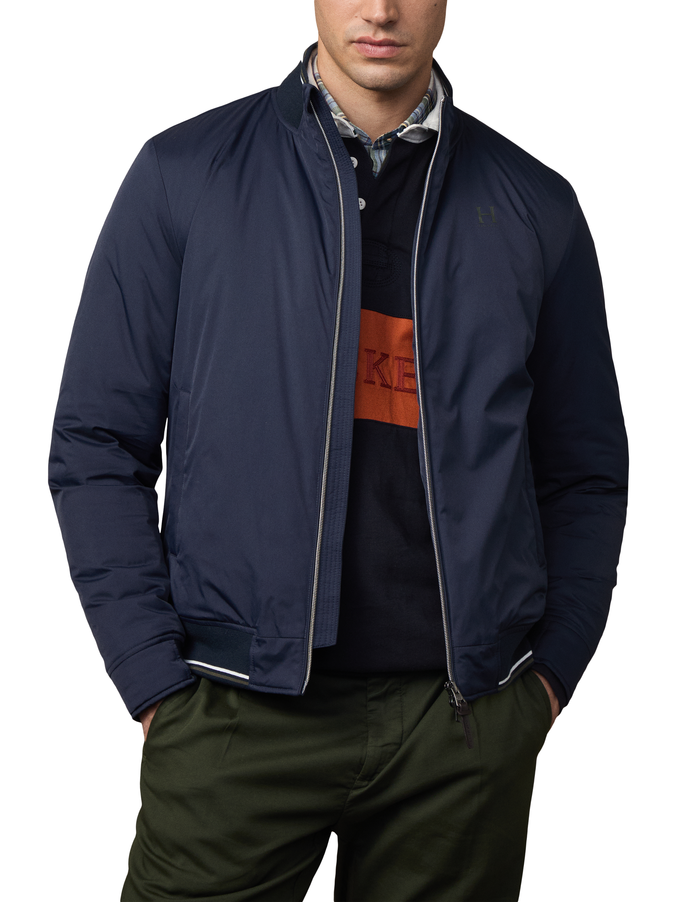 Product image 1 of 6, which shows Hackett London Heritage Logo Blouson Jacket, Midnight Blue, XXL