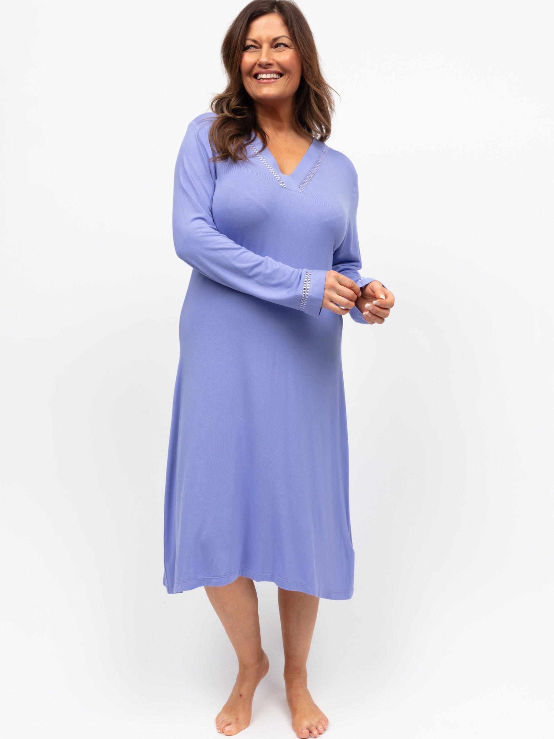 Product image 1 of 4, which shows Cyberjammies Lace Trim Jersey Midi Nightdress, Lilac, 8