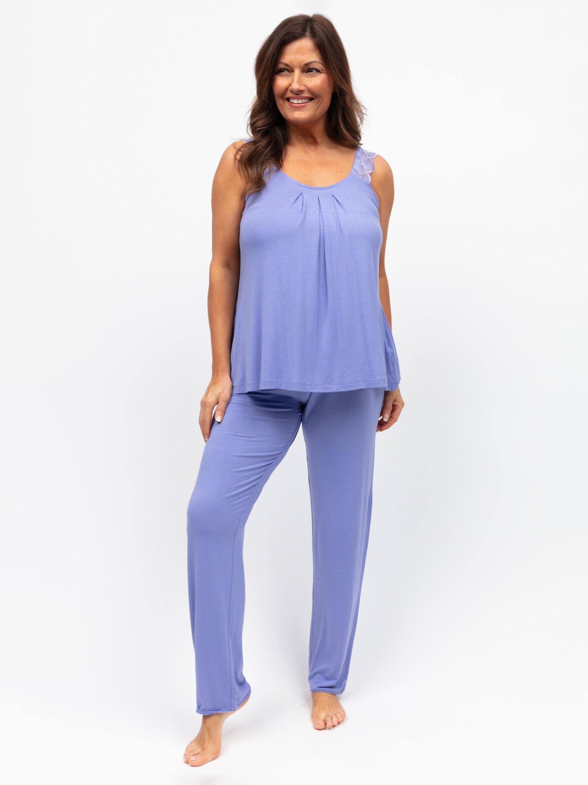 Product image 1 of 4, which shows Cyberjammies Lace Trim Sleeveless Long Pyjama Set, Lilac, 8
