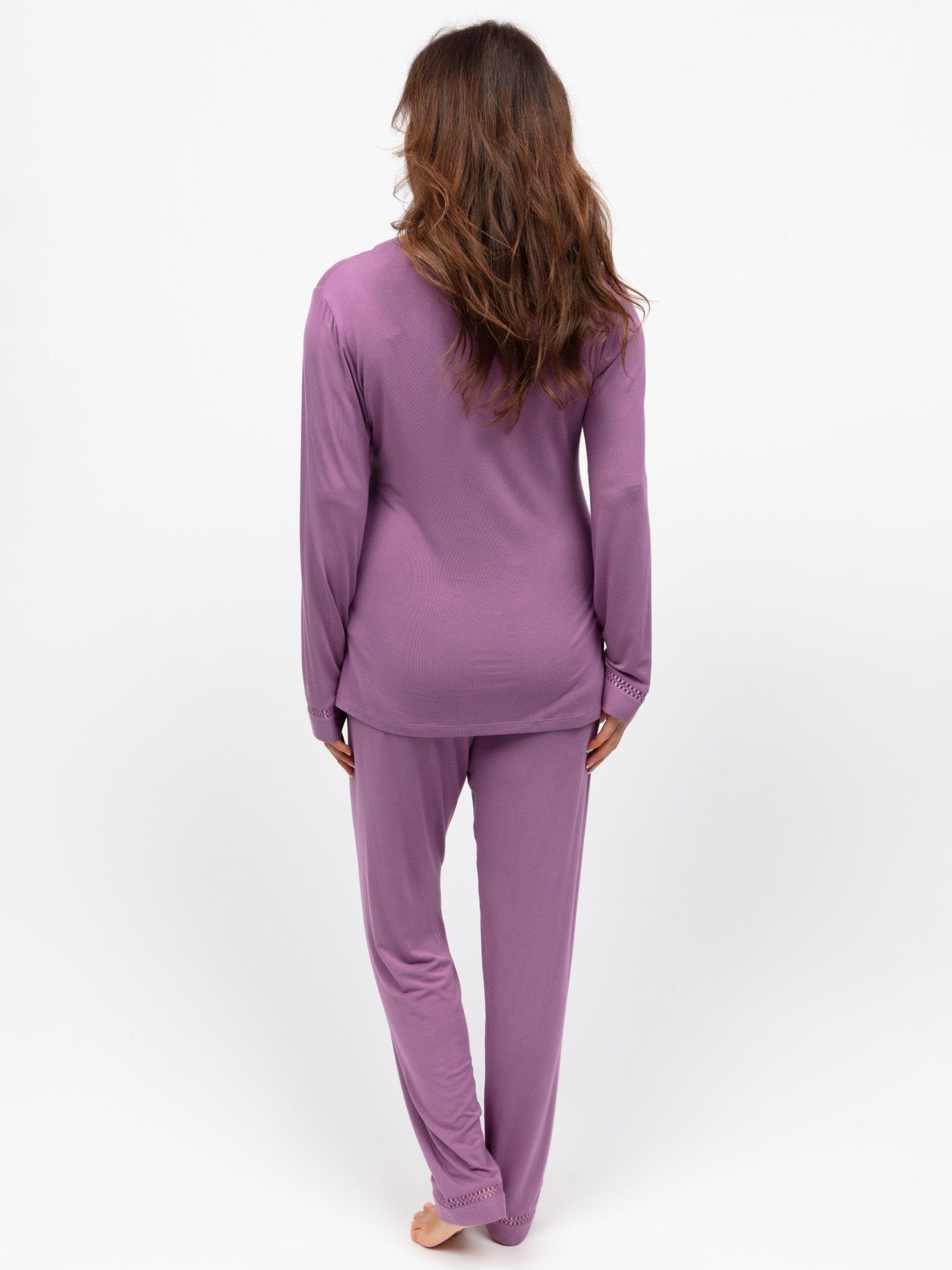 Product image 2 of 4, which shows Cyberjammies Lace Trim Long Sleeve Long Pyjama Set, Mauve, 8