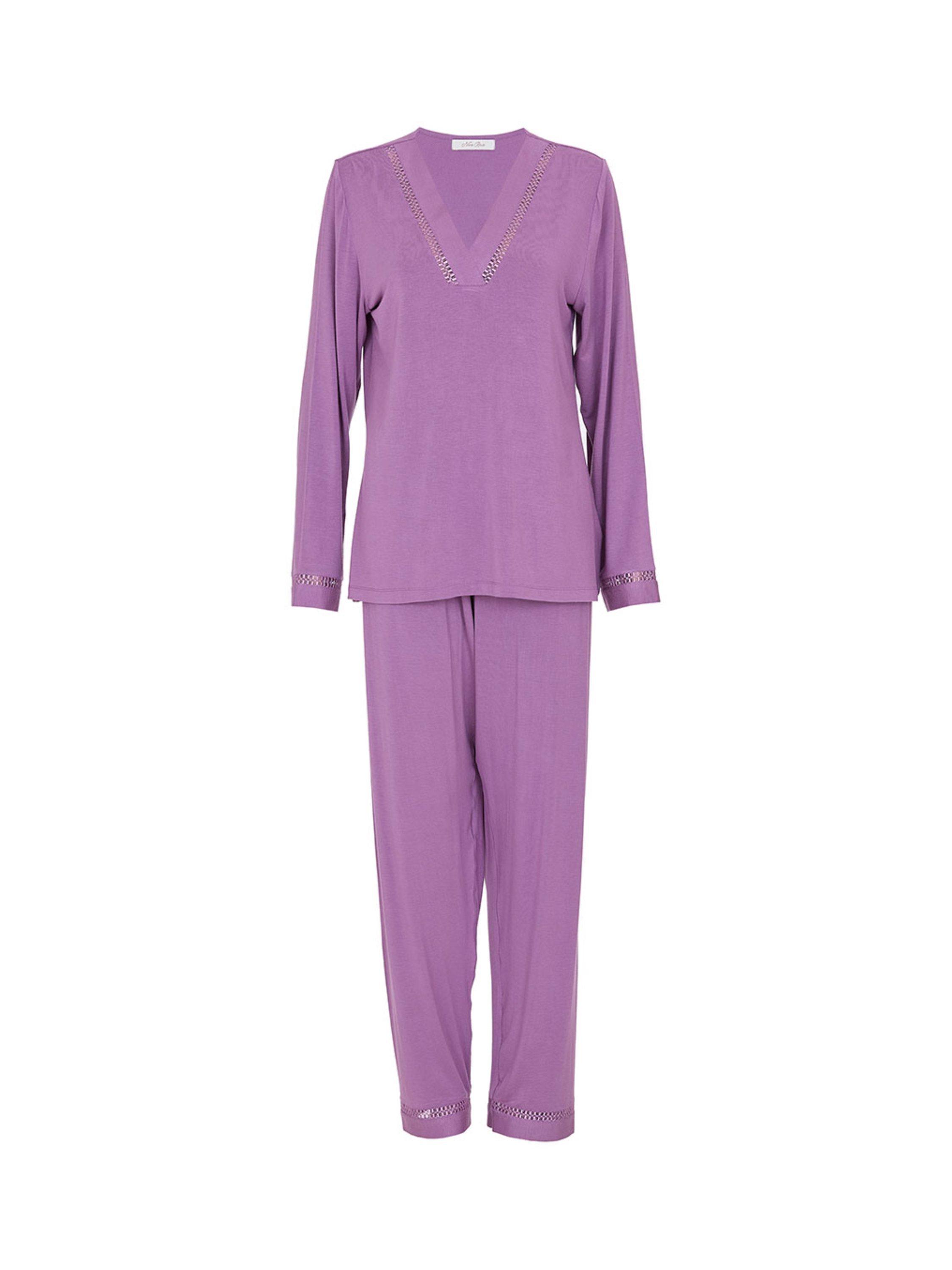 Product image 4 of 4, which shows Cyberjammies Lace Trim Long Sleeve Long Pyjama Set, Mauve, 8