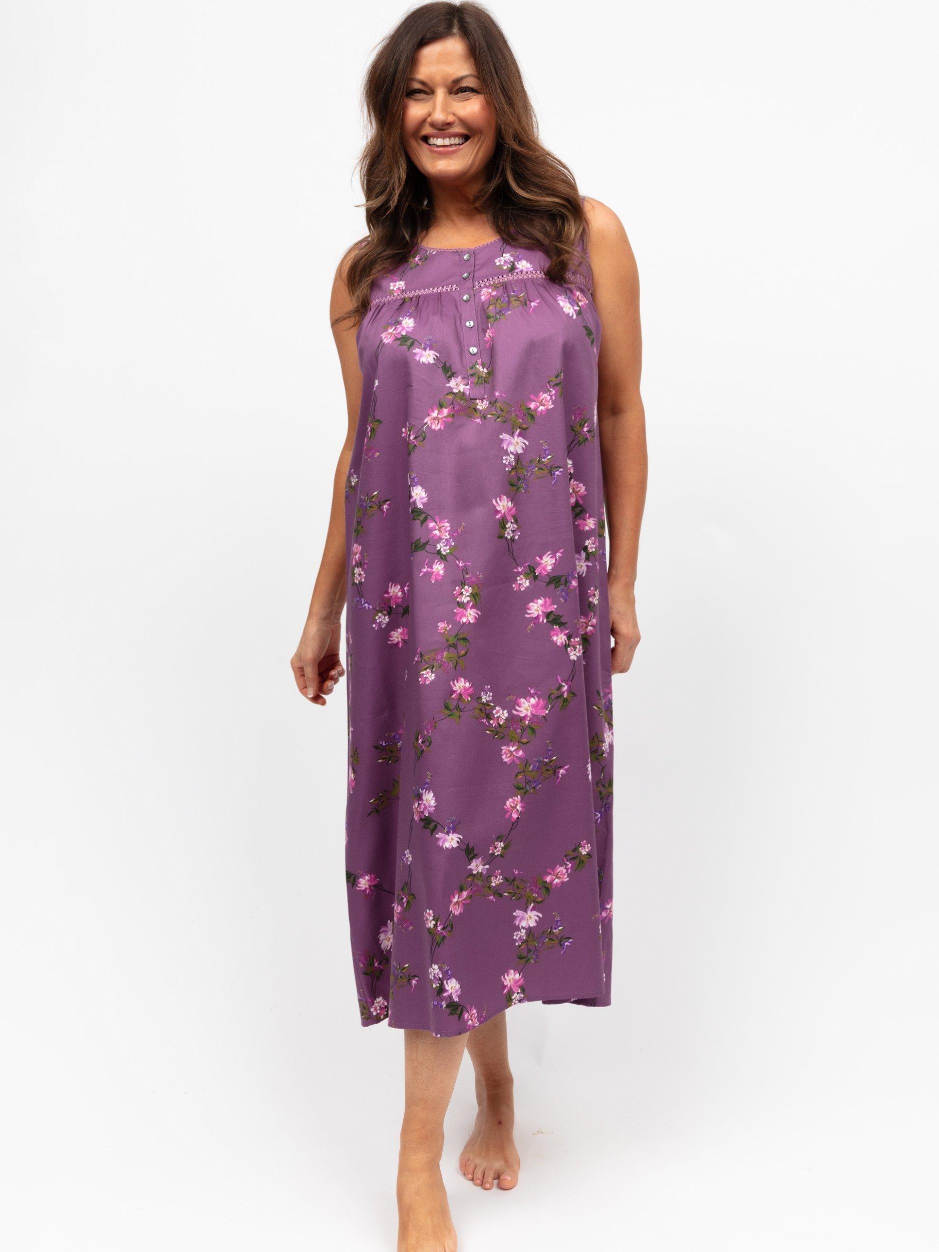 Product image 1 of 4, which shows Cyberjammies Floral Picot Lace Insert Midi Nightdress, Mauve, 8