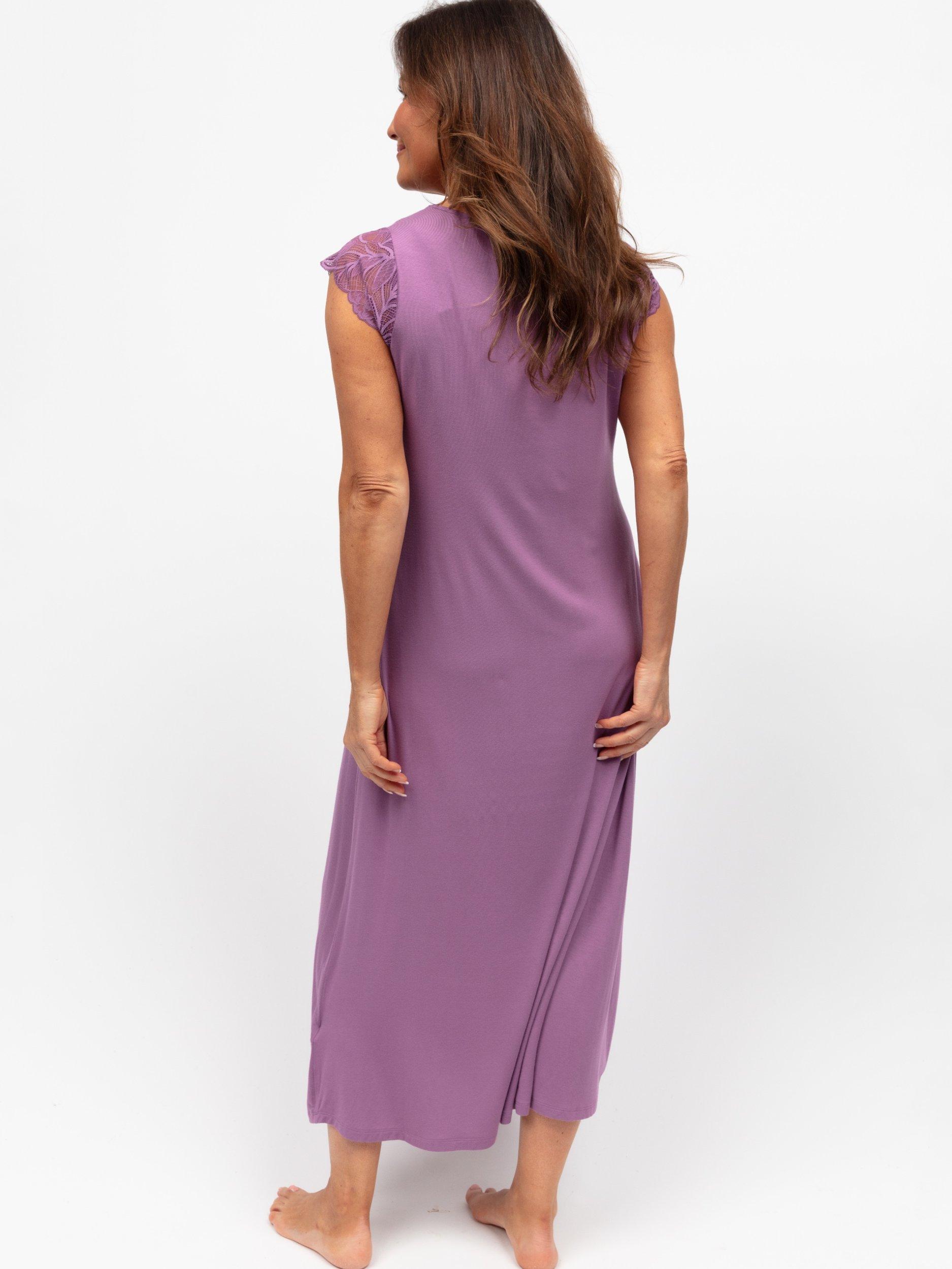 Product image 2 of 4, which shows Cyberjammies Lace Trim Jersey Cap Sleeve Nightdress, Mauve, 8