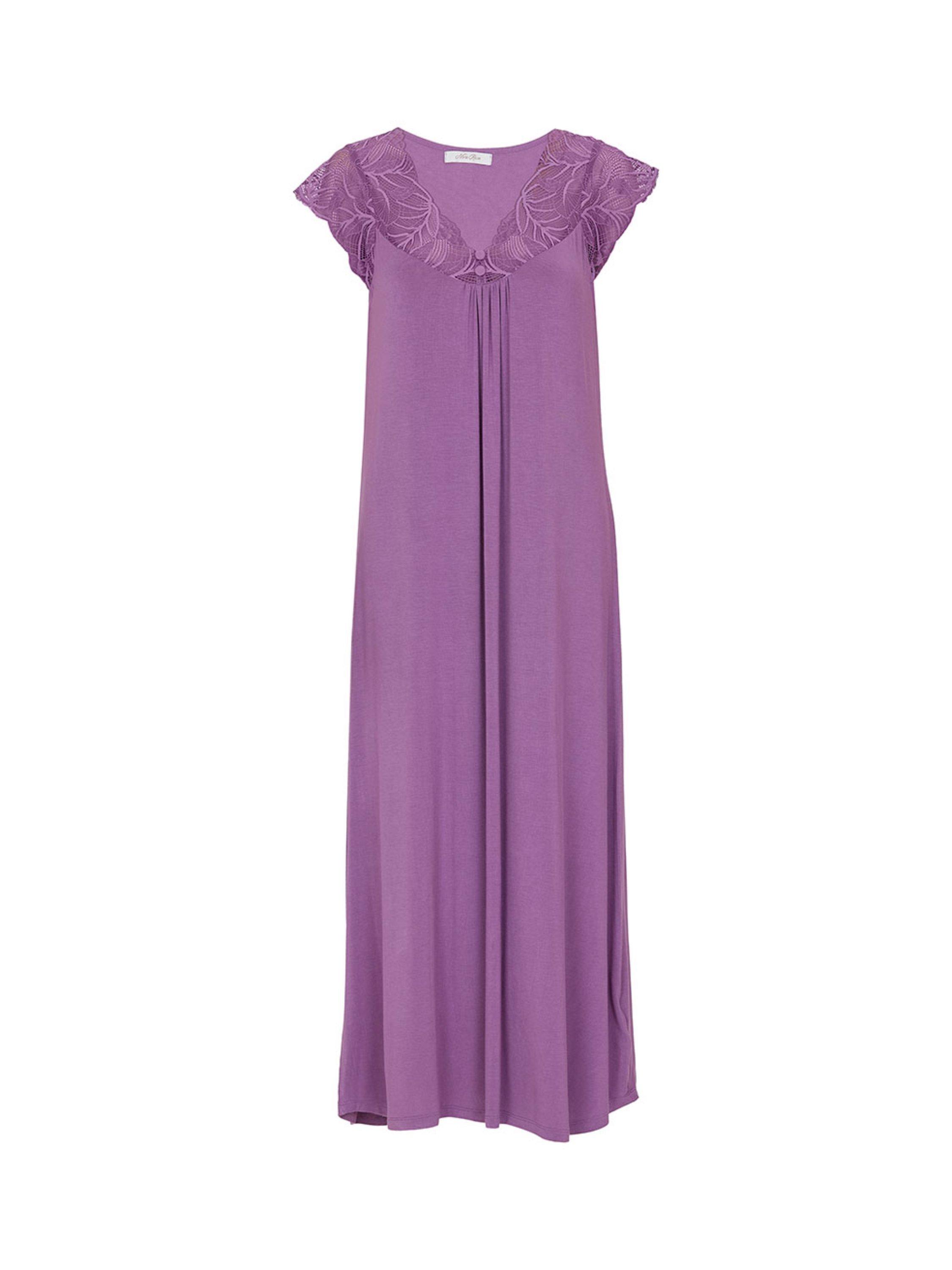 Product image 4 of 4, which shows Cyberjammies Lace Trim Jersey Cap Sleeve Nightdress, Mauve, 8