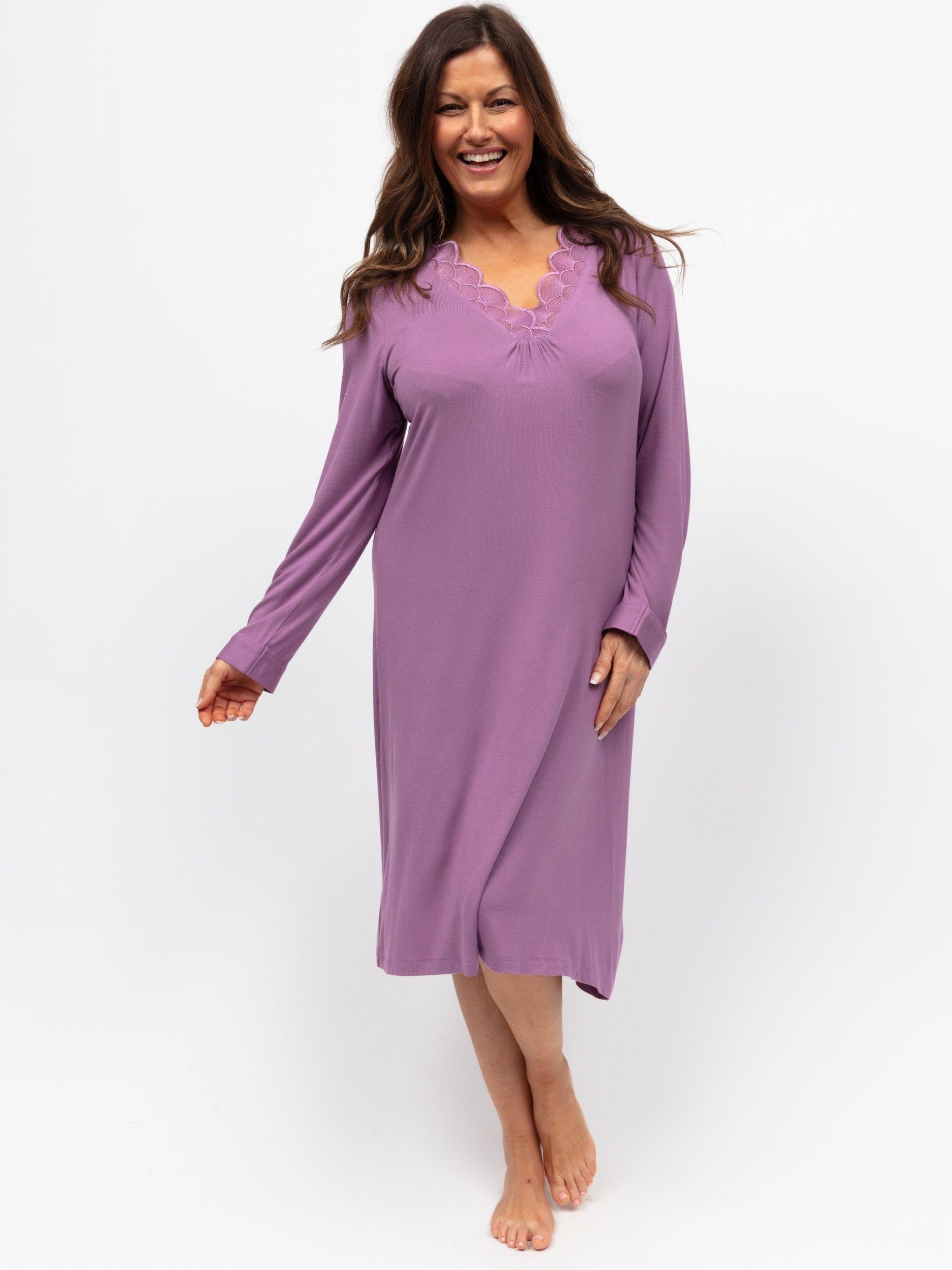 Cyberjammies Lace Trm Jersey Long Sleeve Nightdress, Mauve