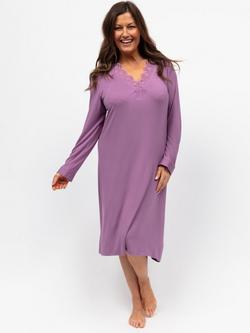 Cyberjammies Lace Trm Jersey Long Sleeve Nightdress, Mauve, Mauve