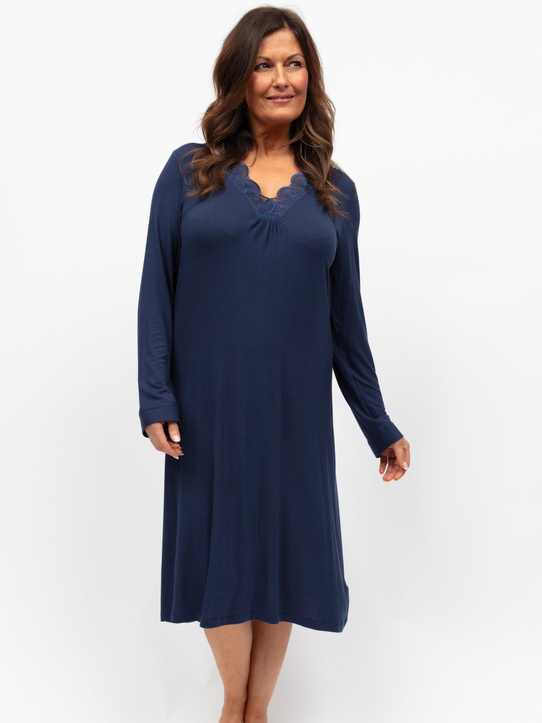 Product image 1 of 4, which shows Cyberjammies Lace Insert Jersey Nightdress, Navy, 8