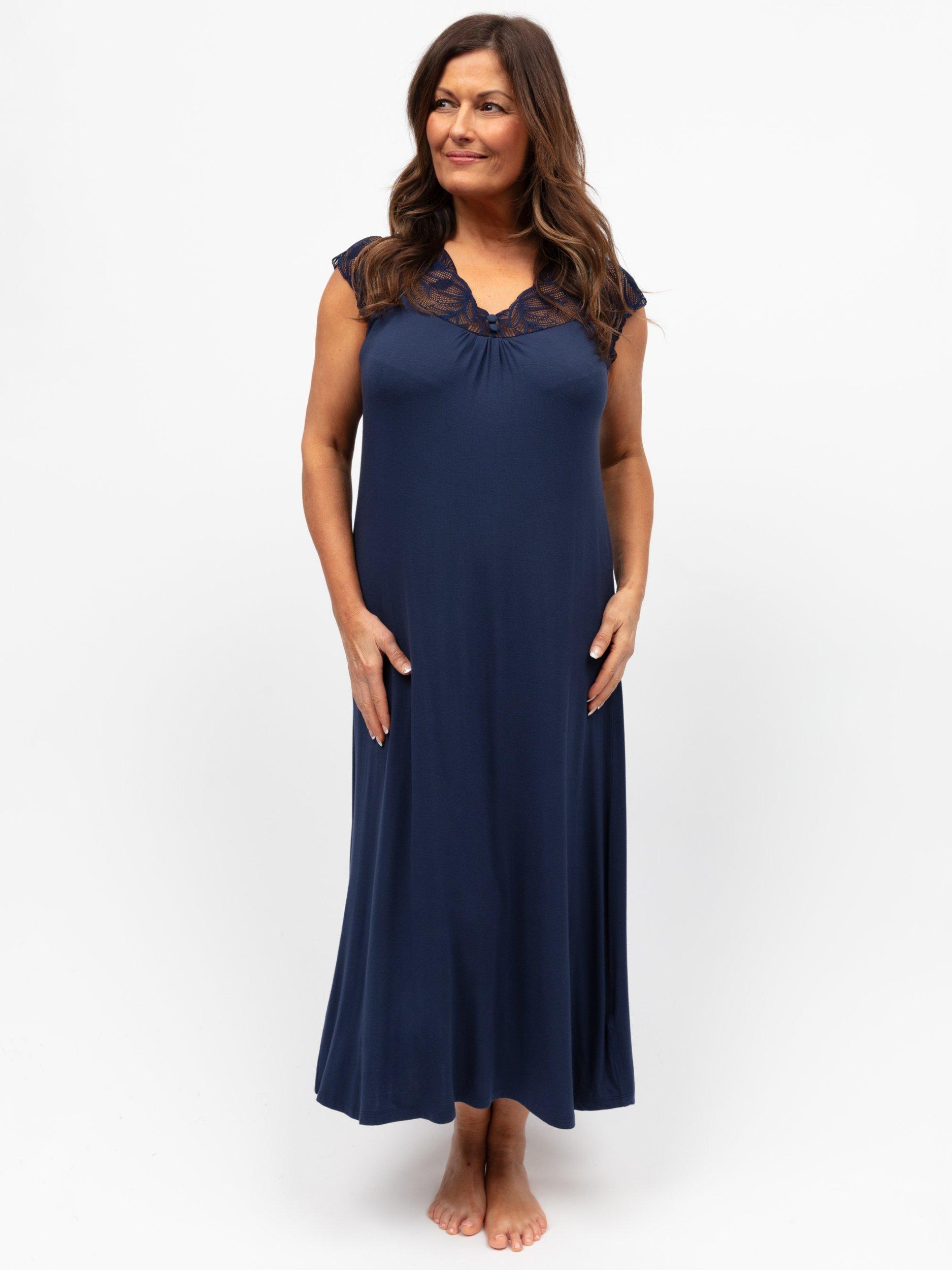 Product image 1 of 4, which shows Cyberjammies Lace Insert Jersey Maxi Nightdress, Navy, 8