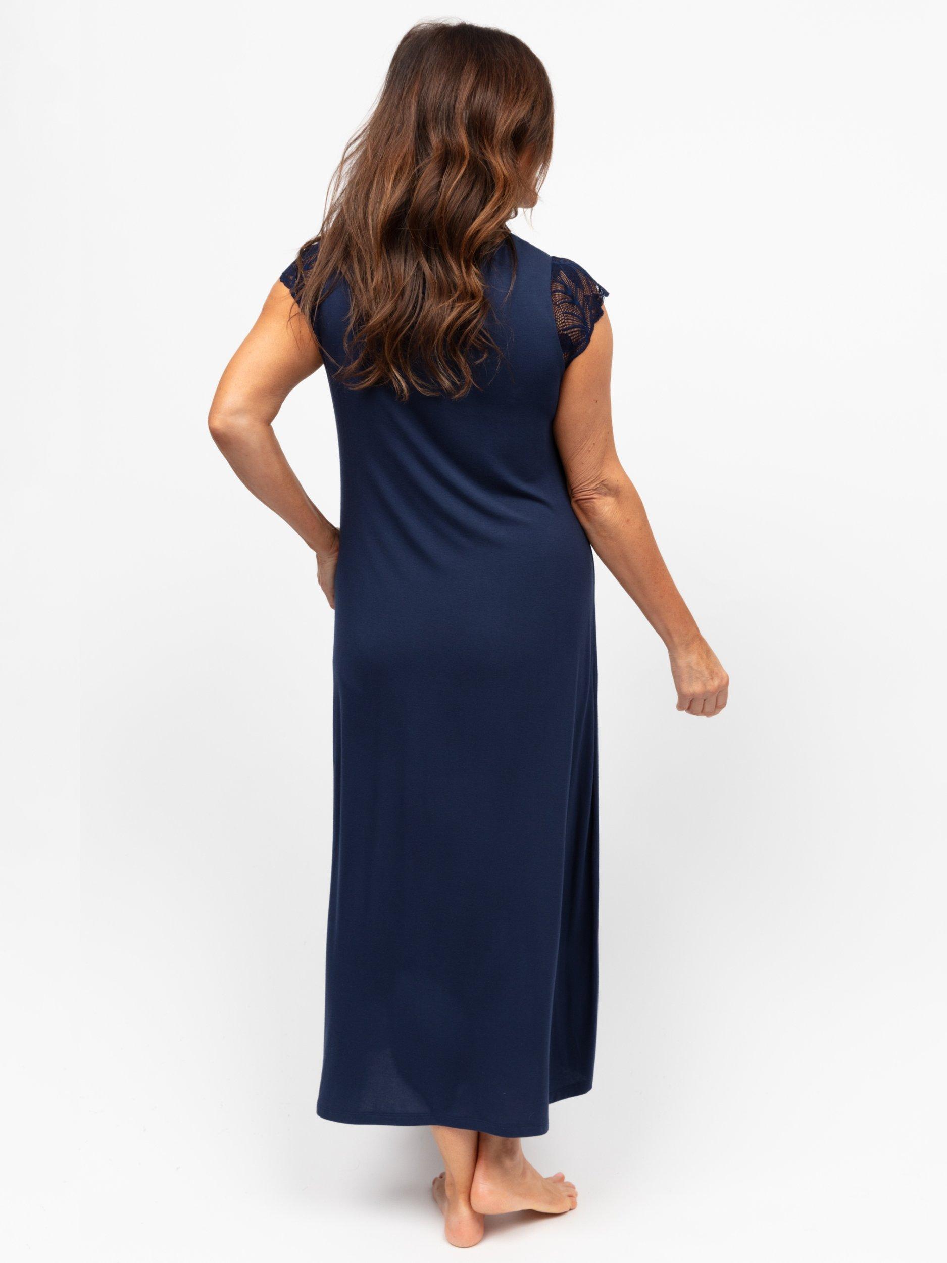 Product image 3 of 4, which shows Cyberjammies Lace Insert Jersey Maxi Nightdress, Navy, 8