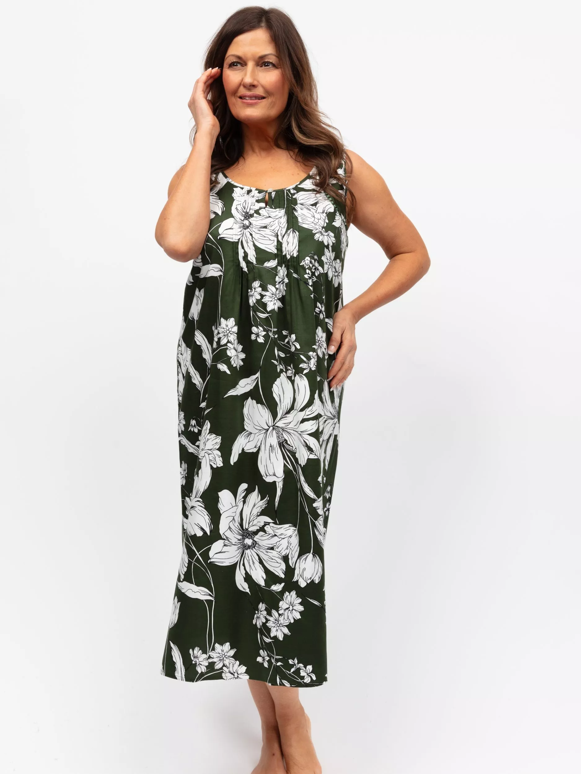 Cyberjammies Floral Sleeveless Nightdress, Olive Green