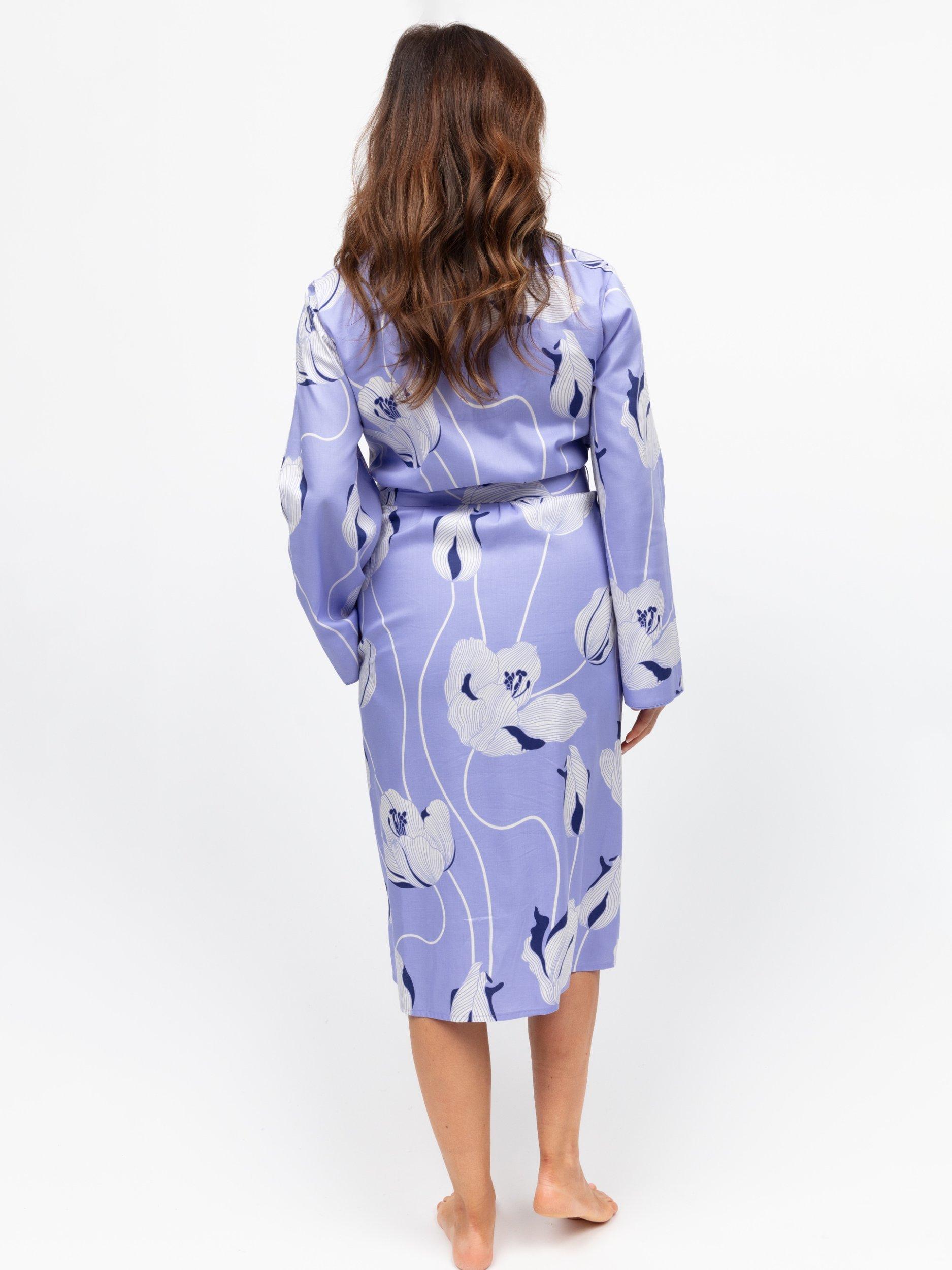 Product image 2 of 3, which shows Cyberjammies Floral Lace Trim Midi Dressing Gown, Lilac, 8