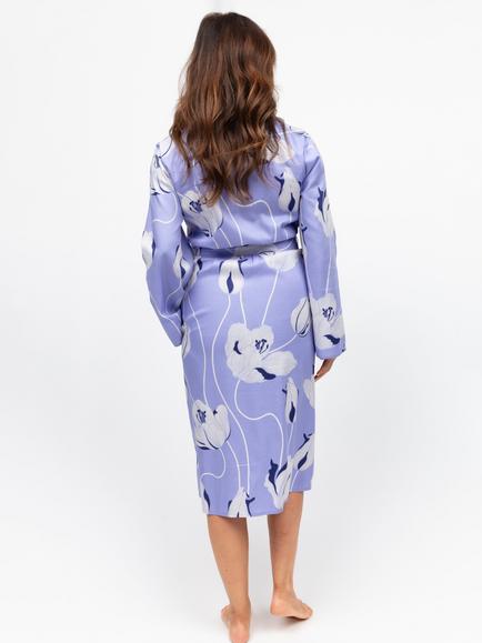 Cyberjammies Floral Lace Trim Midi Dressing Gown, Lilac - view 2, Lilac