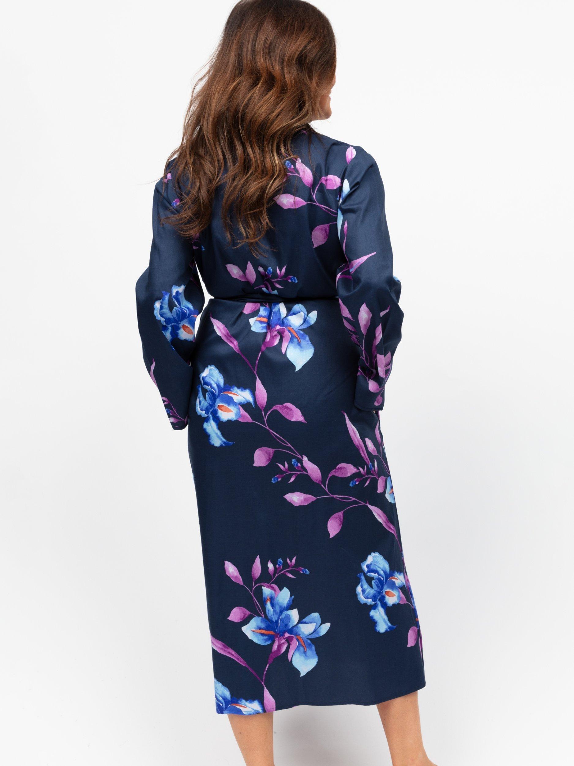 Product image 2 of 3, which shows Cyberjammies Floral Long Dressing Gown, Navy, 8