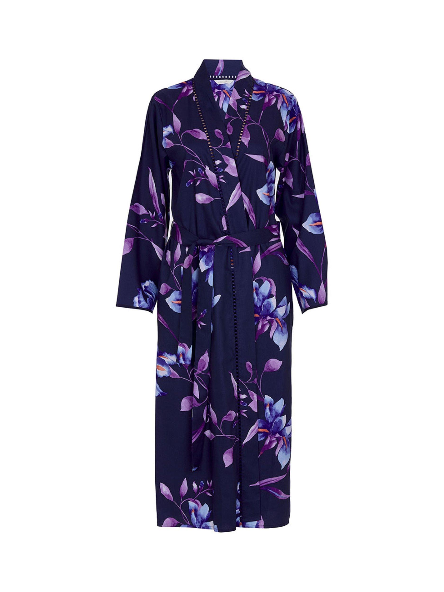 Product image 3 of 3, which shows Cyberjammies Floral Long Dressing Gown, Navy, 8
