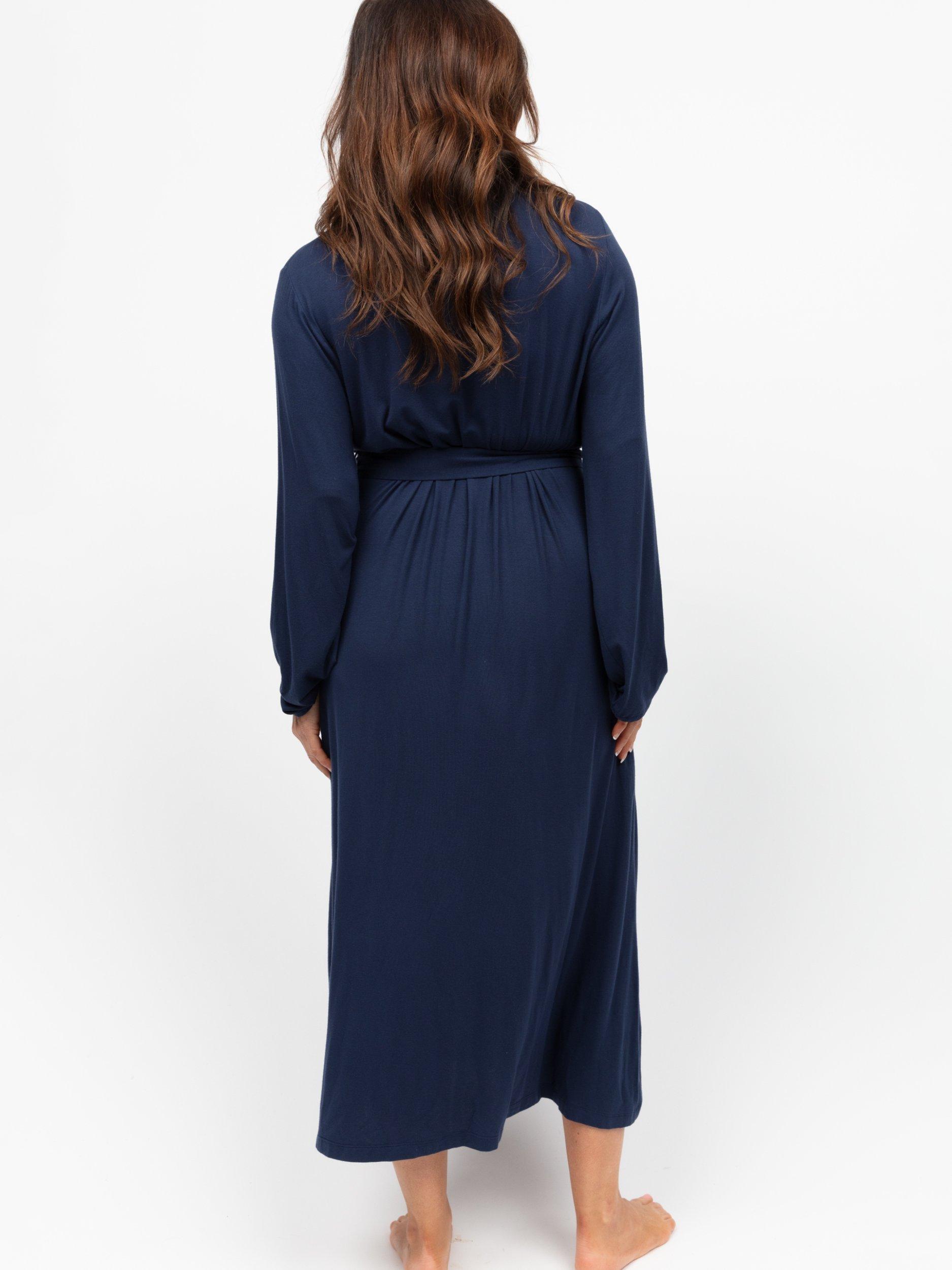 Product image 2 of 3, which shows Cyberjammies Plain Lace Insert Long Dressing Gown, Navy, 8