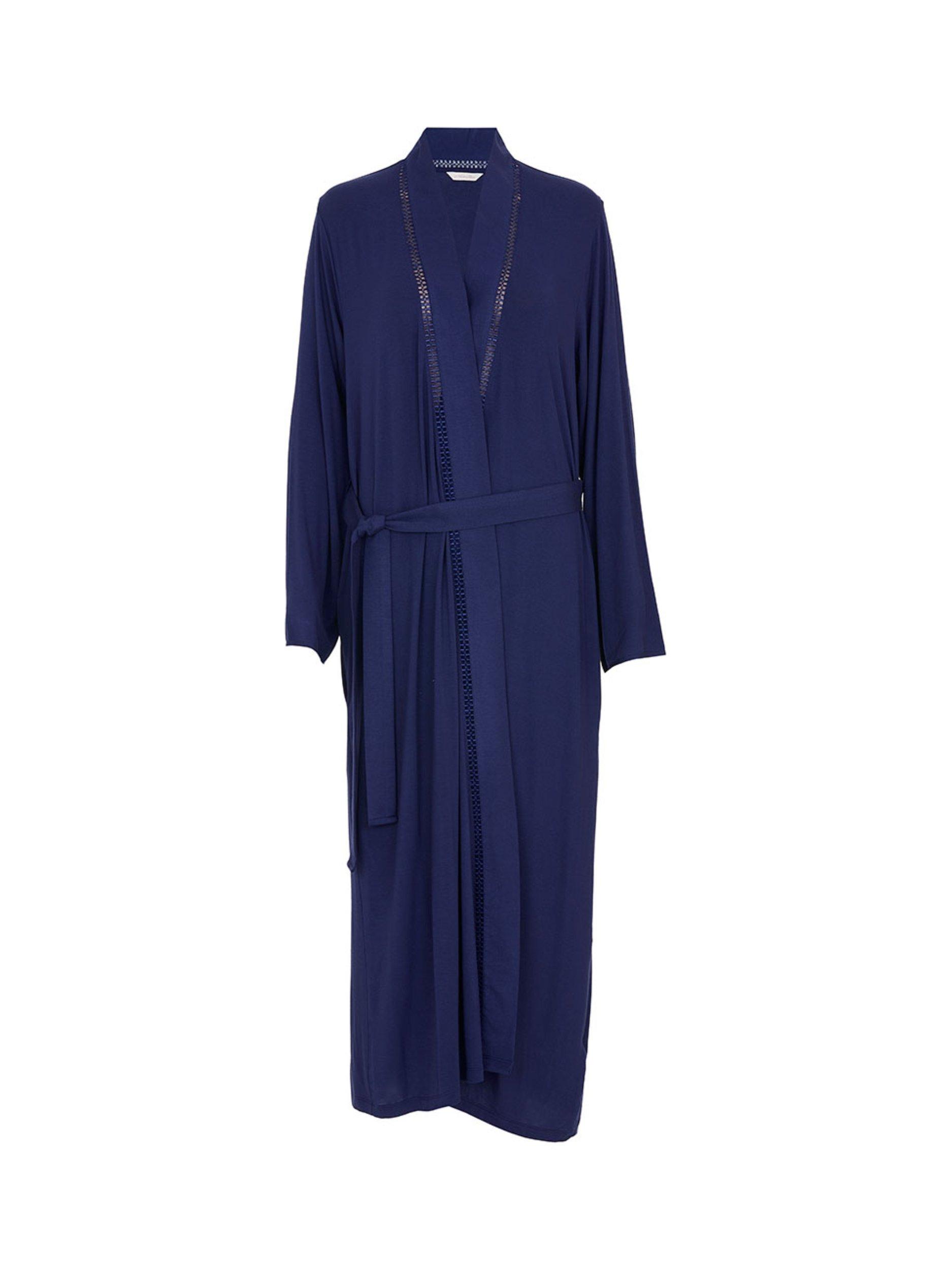 Product image 3 of 3, which shows Cyberjammies Plain Lace Insert Long Dressing Gown, Navy, 8