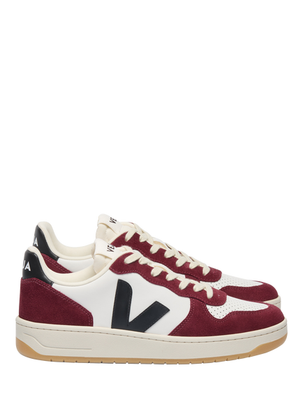 VEJA V-10 Lace Up Leather Trainers, White, Amarante
