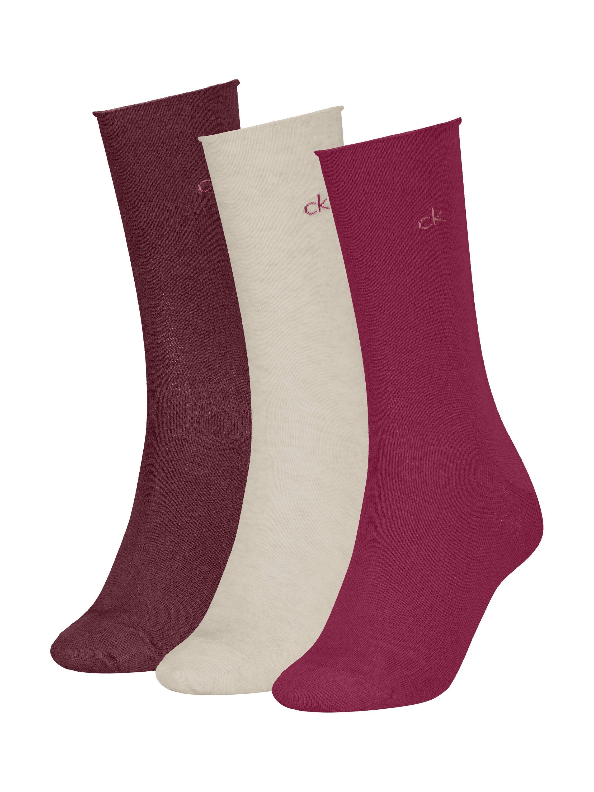 Calvin Klein Roll Top Socks, Pack of 3, Berry Red/Multi