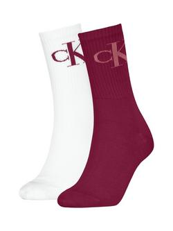 Calvin Klein Ribbed Socks, White, Berry Red/White