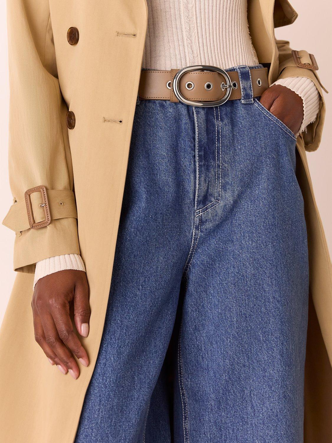 Product image 3 of 3, which shows Whistles Eyelet Detail Leather Belt, Taupe, S