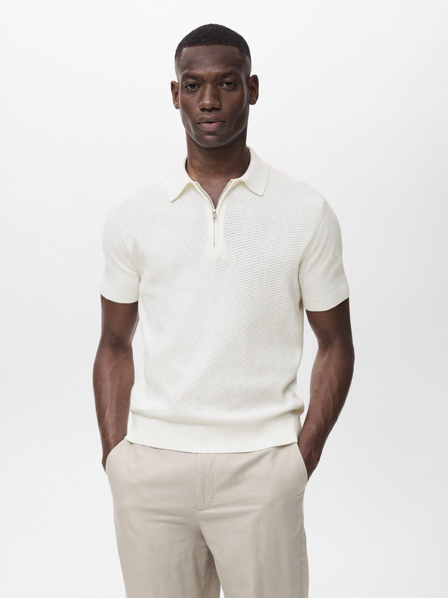 Mango Canario Zip Polo Shirt, Natural White