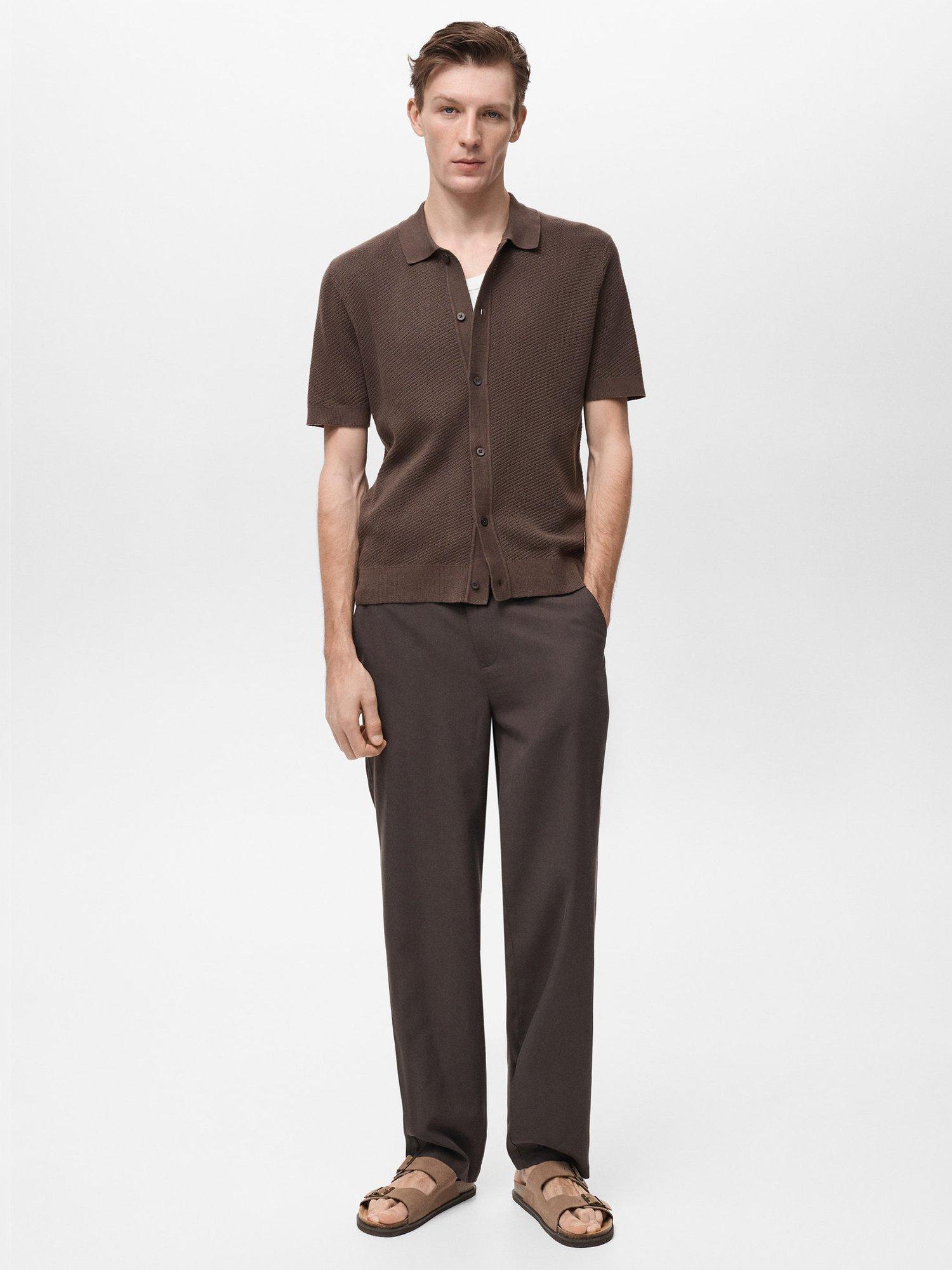 Product image 2 of 9, which shows Mango Canario Short Sleeve Cotton Knit Shirt, Dark Brown, L
