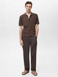 Mango Canario Short Sleeve Cotton Knit Shirt, Dark Brown