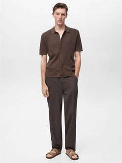 Mango Canario Short Sleeve Cotton Knit Shirt, Dark Brown - view 2, Dark Brown