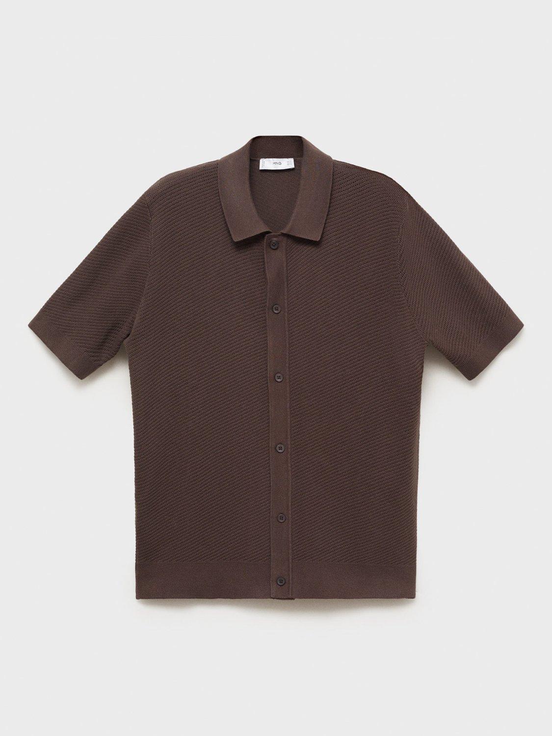 Product image 3 of 9, which shows Mango Canario Short Sleeve Cotton Knit Shirt, Dark Brown, L