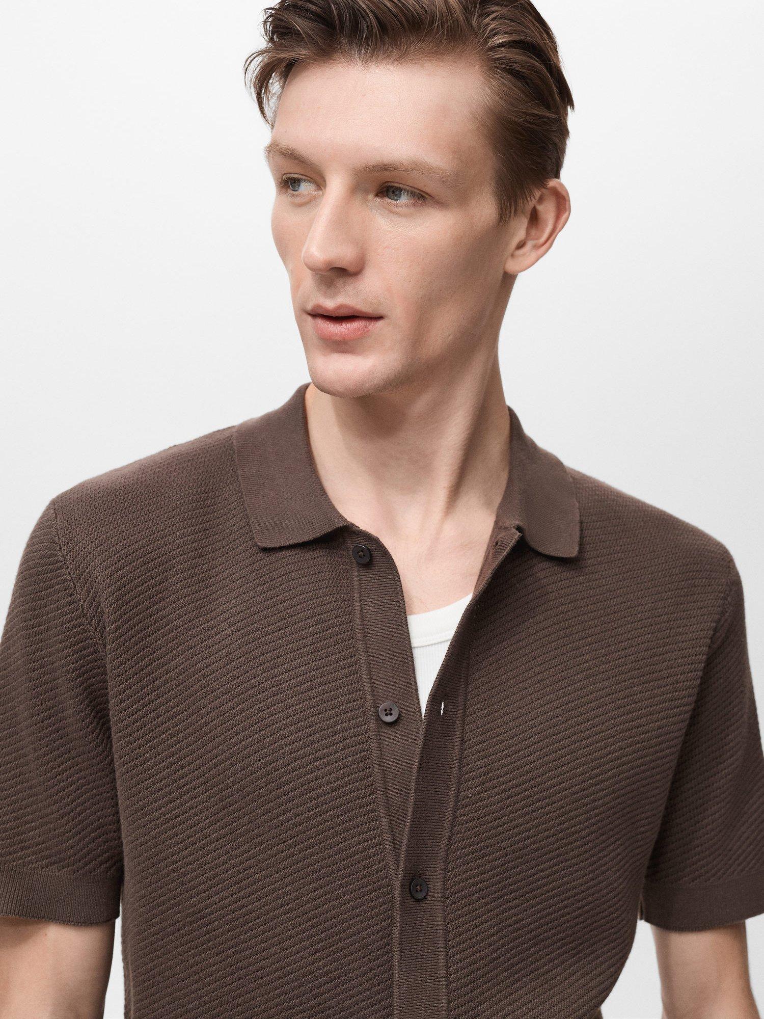 Product image 6 of 9, which shows Mango Canario Short Sleeve Cotton Knit Shirt, Dark Brown, L