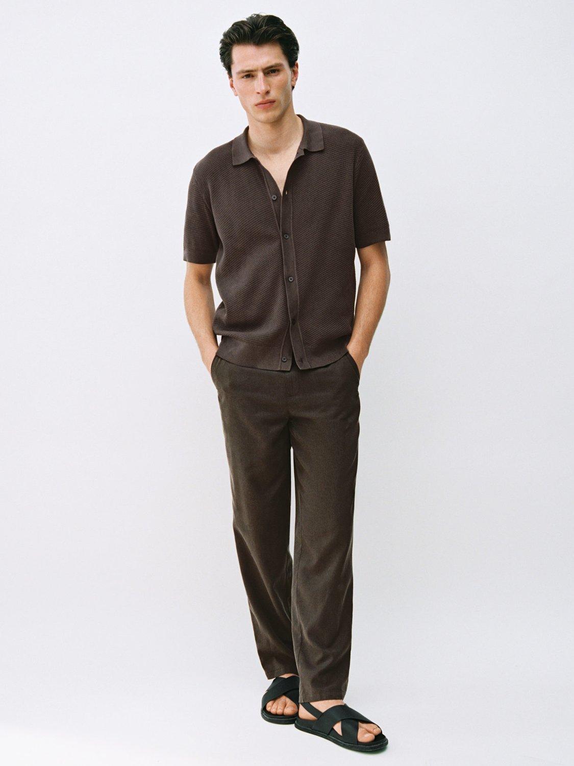 Product image 8 of 9, which shows Mango Canario Short Sleeve Cotton Knit Shirt, Dark Brown, L