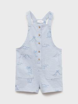 Mango Kids' Island Print Dungarees, Pastel Blue, Pastel Blue