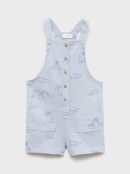 Mango Kids' Island Print Dungarees, Pastel Blue, Pastel Blue
