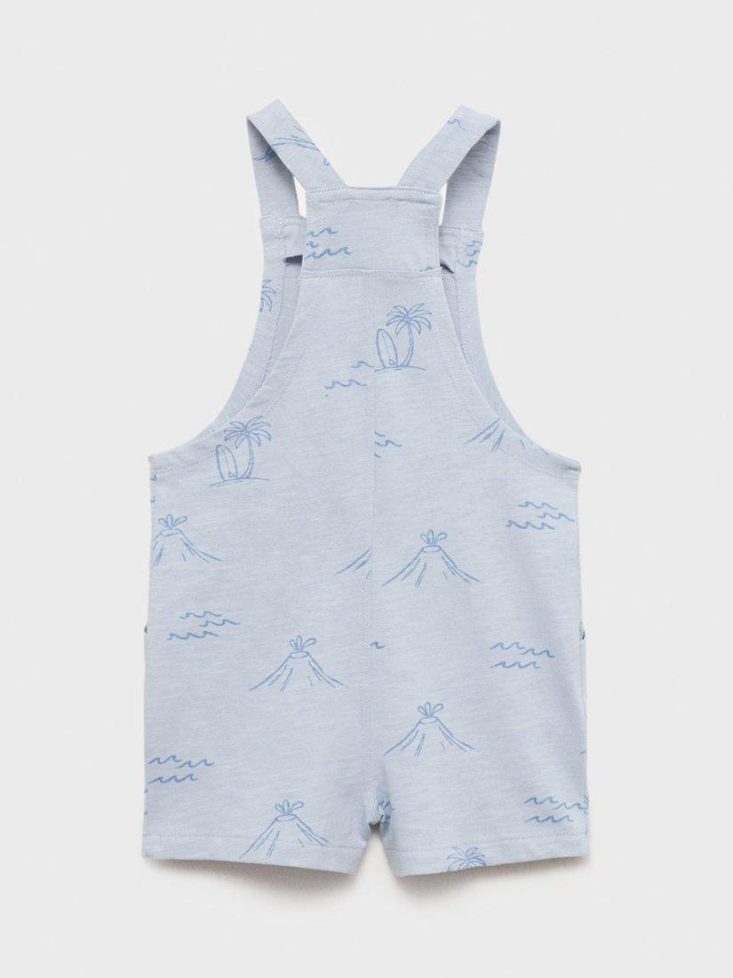 Product image 2 of 4, which shows Mango Kids' Island Print Dungarees, Pastel Blue, 12-18 months