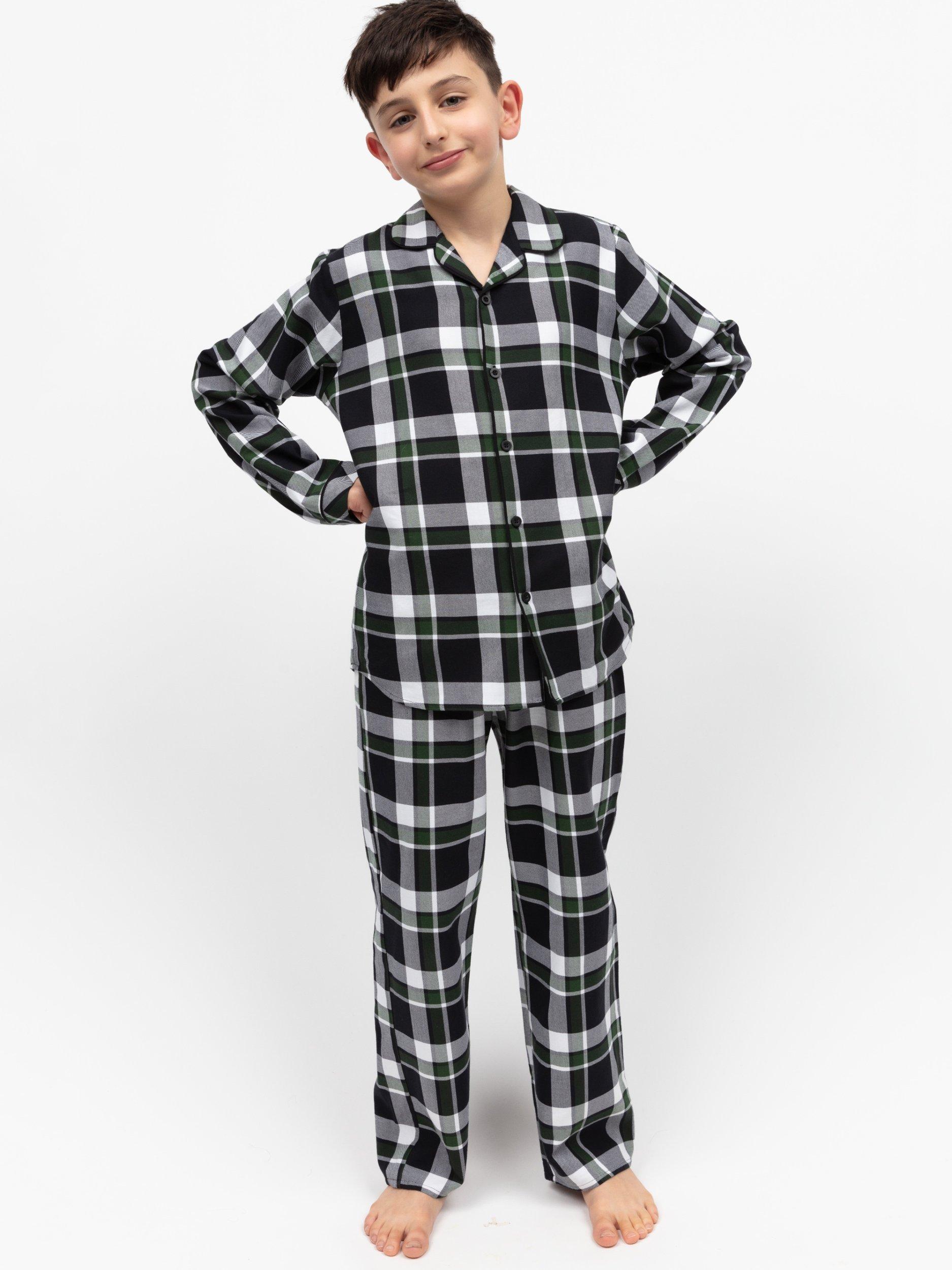 Product image 1 of 4, which shows Cyberjammies Kids' Cotton Checked Pyjama Set, Black, 2-3 years