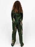 Cyberjammies Kids' Marina Cotton Blend Leopard Print Trouser Pyjamas, Olive Green