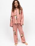 Cyberjammies Kids' Marina Cotton Blend Crane Print Trouser Pyjamas, Pink