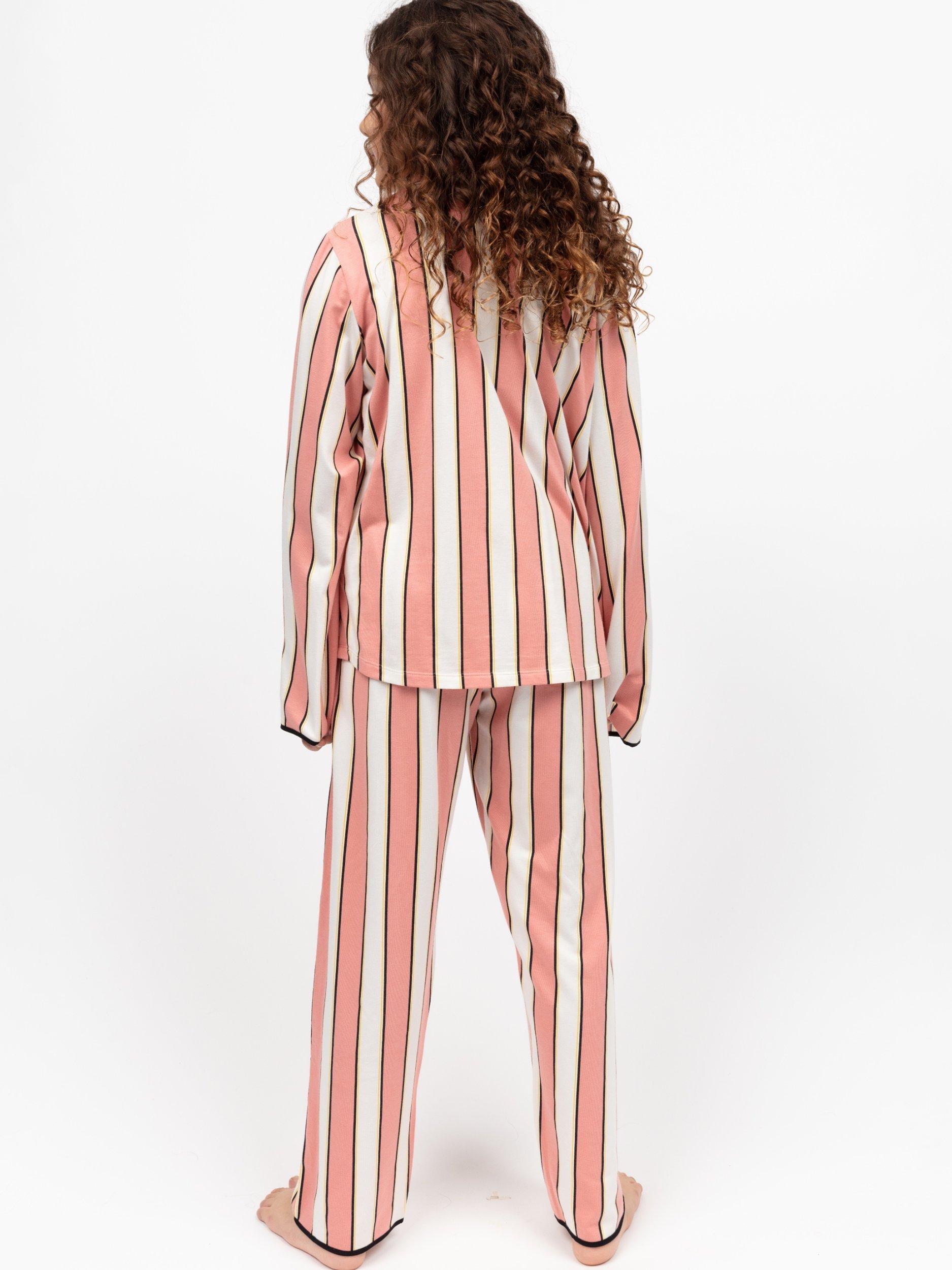 Product image 2 of 4, which shows Cyberjammies Kids' Marina Cotton Blend Striped Trouser Pyjamas, Pink, 2-3 years