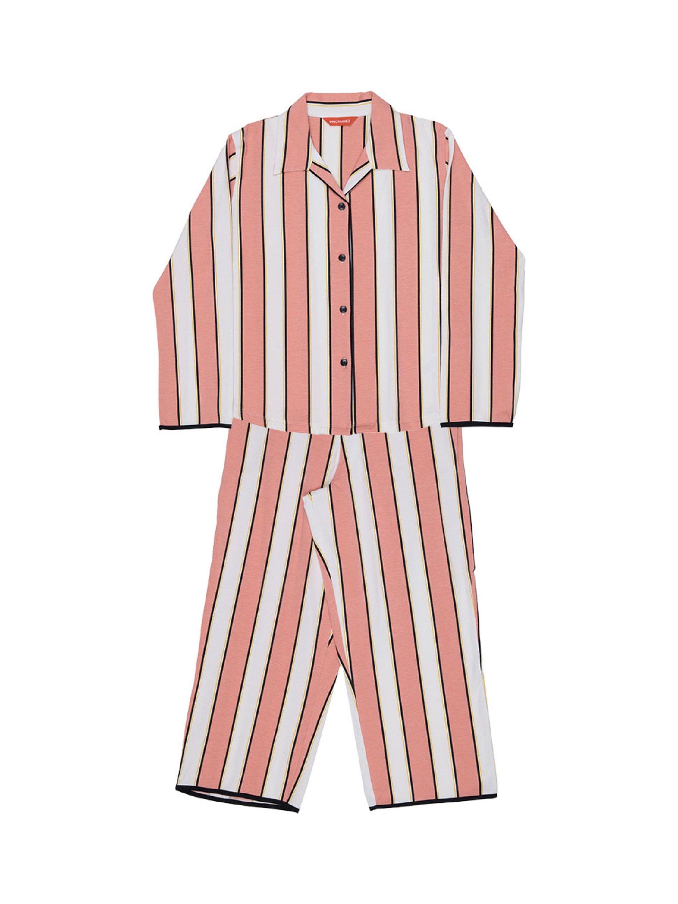 Product image 4 of 4, which shows Cyberjammies Kids' Marina Cotton Blend Striped Trouser Pyjamas, Pink, 2-3 years