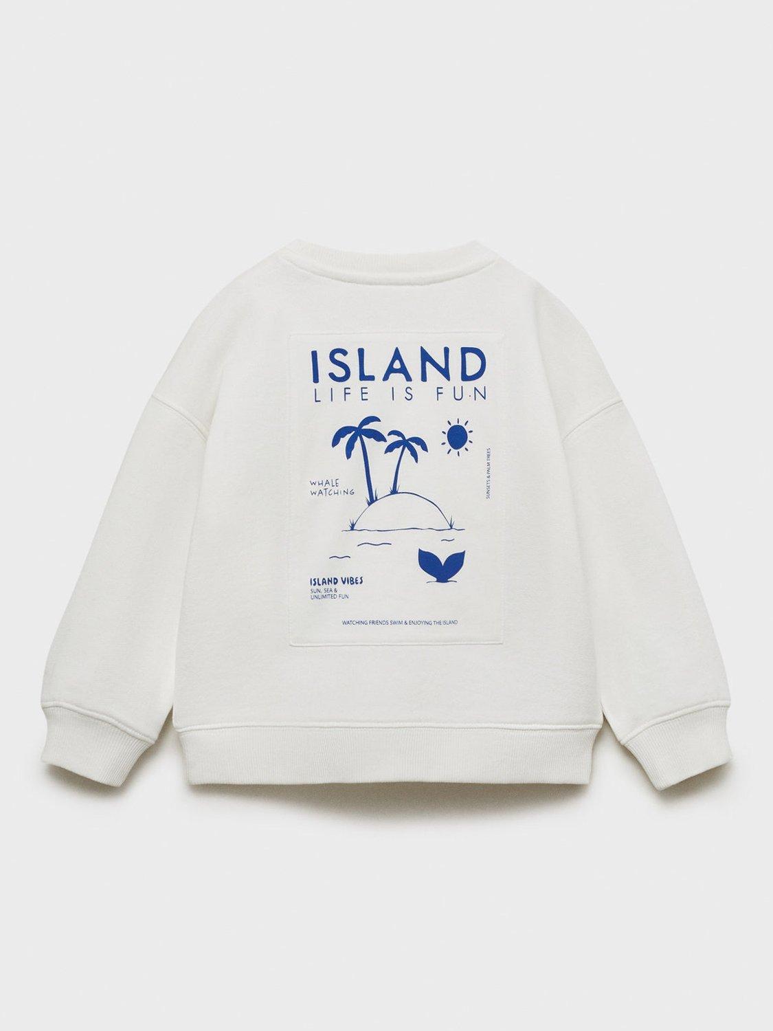 Product image 4 of 7, which shows Mango Kids' Island Cotton Relaxed Sweatshirt, White, 12-18 months