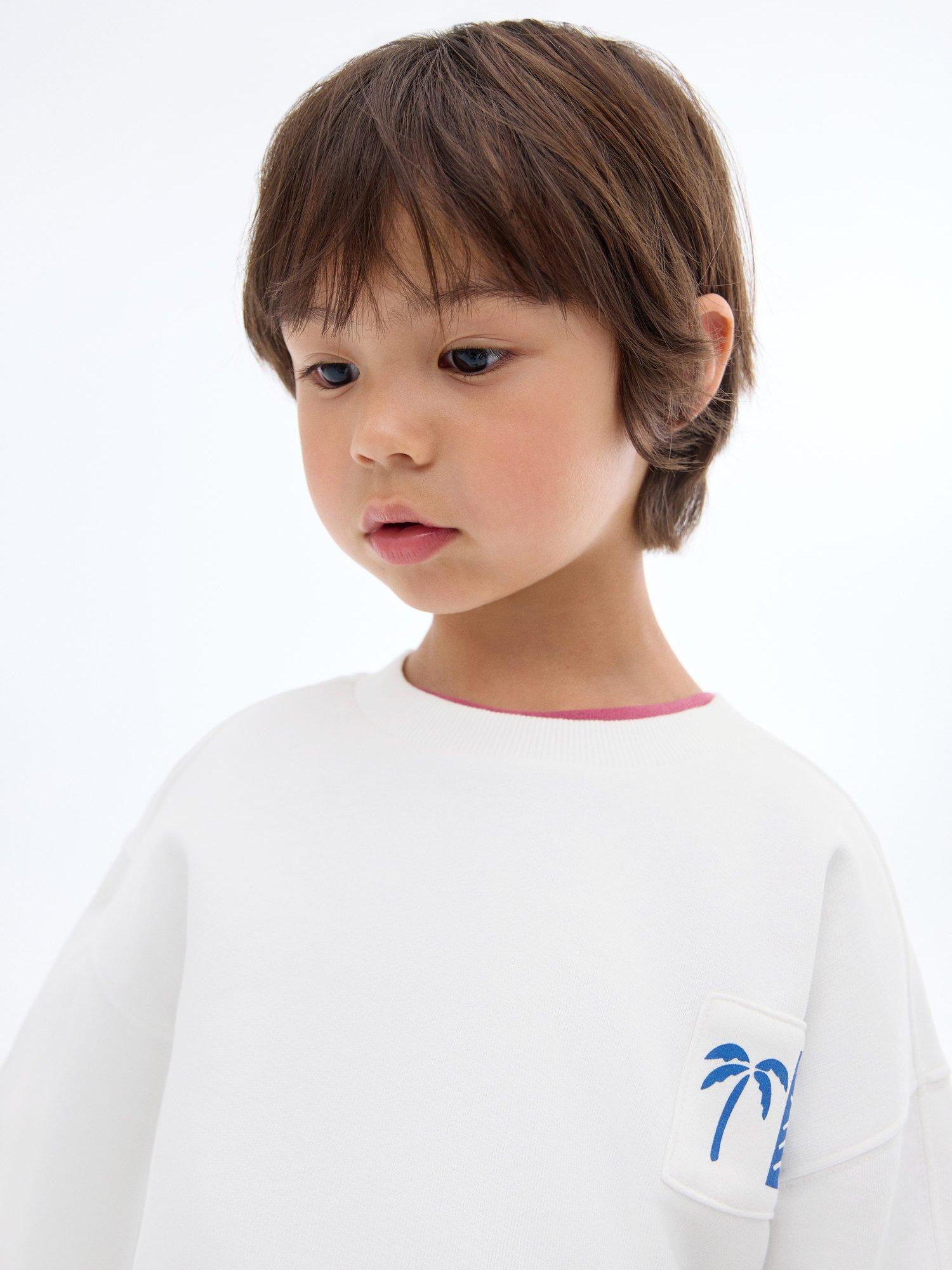 Product image 6 of 7, which shows Mango Kids' Island Cotton Relaxed Sweatshirt, White, 12-18 months